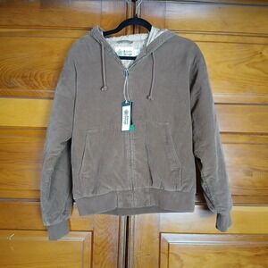 NWT Alpine Design Corduroy Hooded Full Zip Jacket Womens XS Coffee Brown Quilted